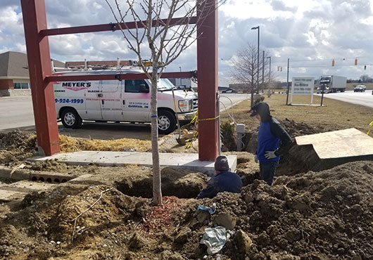 A Meyer’s Companies Inc. fieldworker at a commercial job site in Hobart, Indiana.